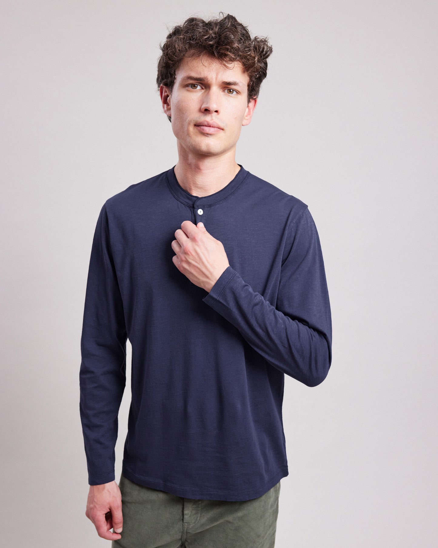 Tee shirt Homme en coton slub Bleu Marine Henley