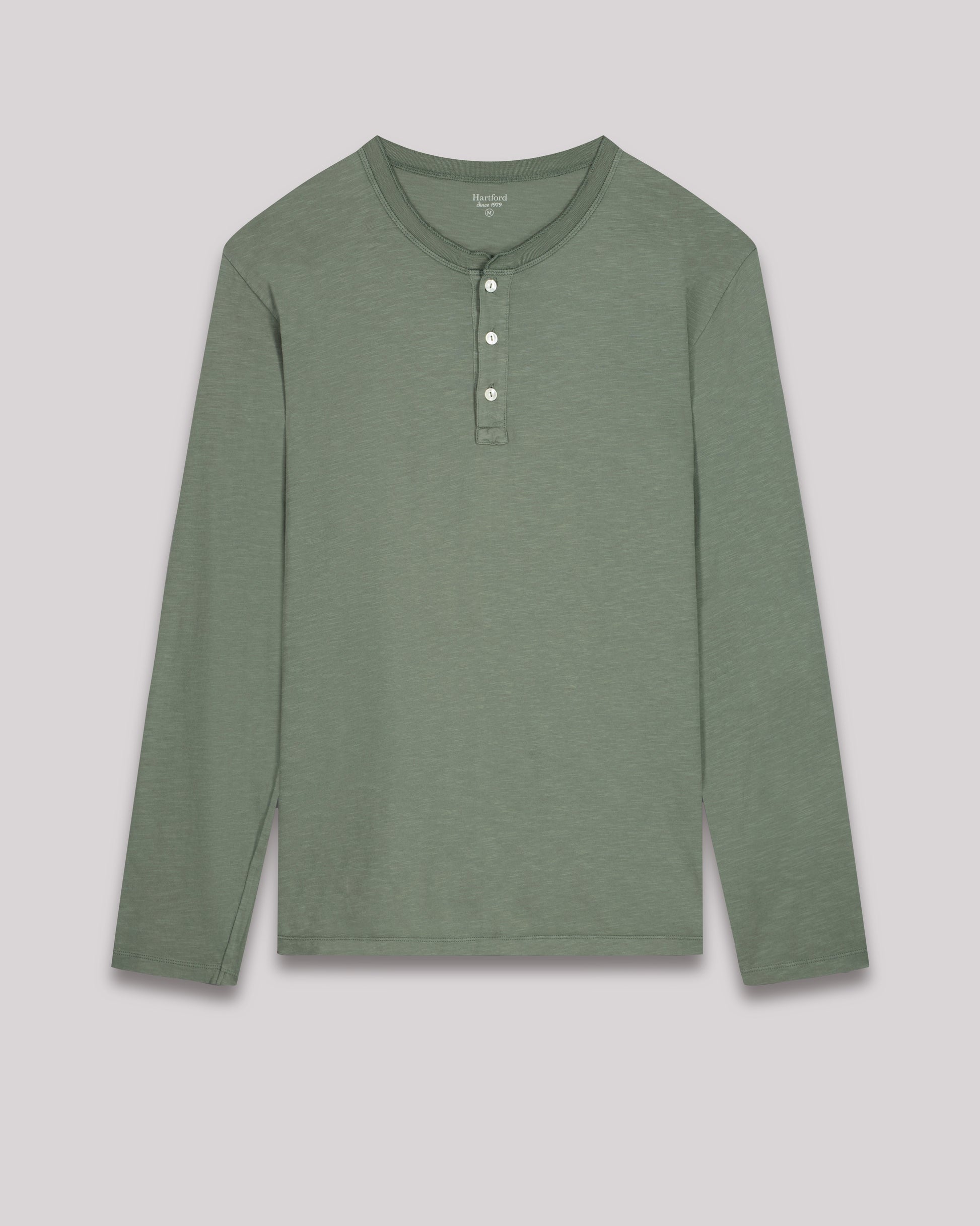 Tee shirt Homme en coton slub Vert Militaire Henley