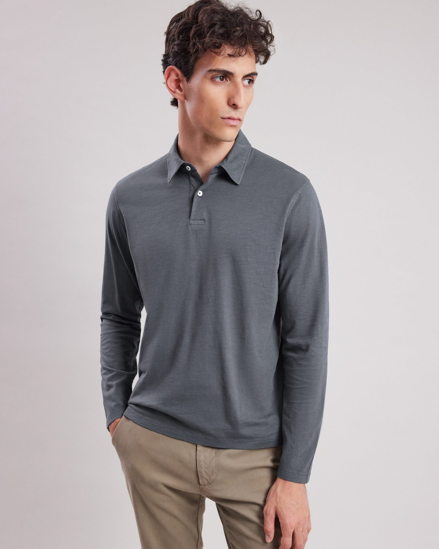 Polo Homme en coton slub Carbone