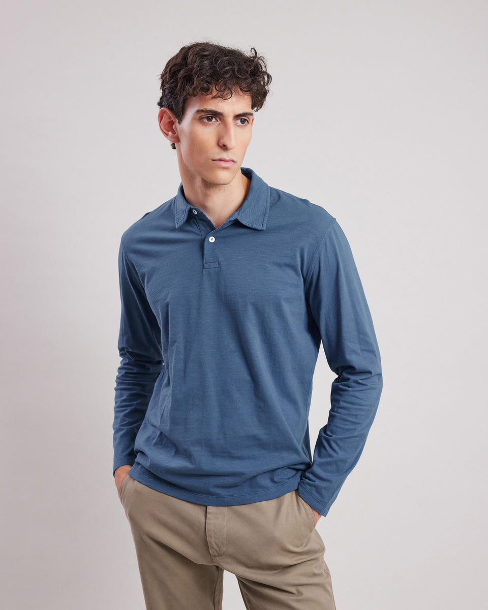 Polo Homme en coton slub Bleu Cobalt - Image principale