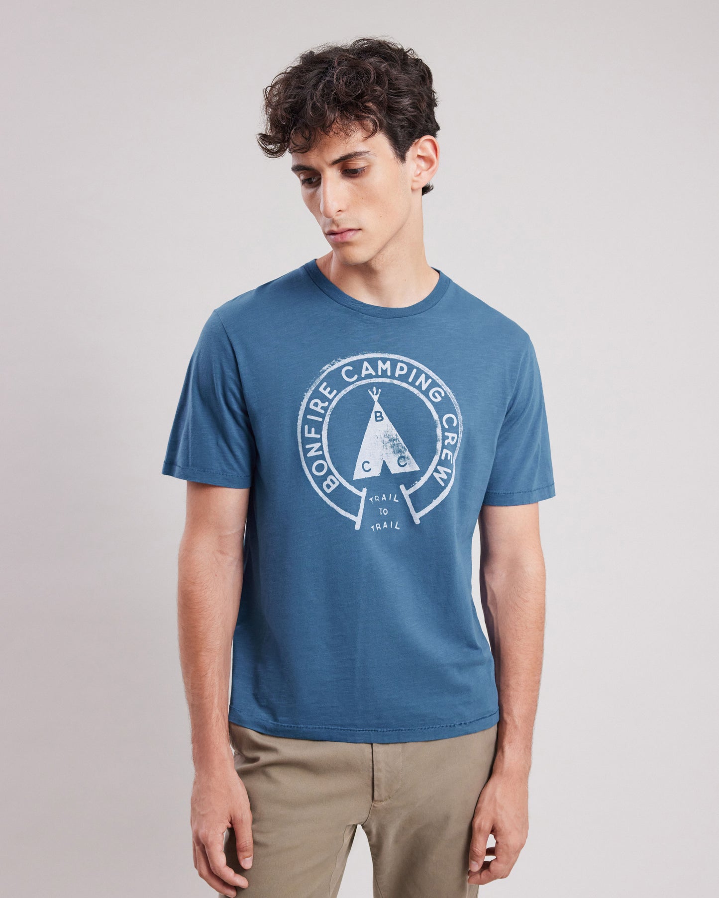 Tee shirt Homme en coton slub imprimé "Bonfire" Bleu Cobalt