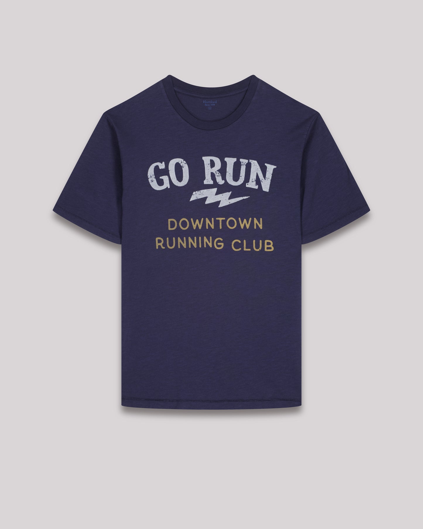 Tee shirt Homme en coton slub imprimé "Run" Bleu Marine