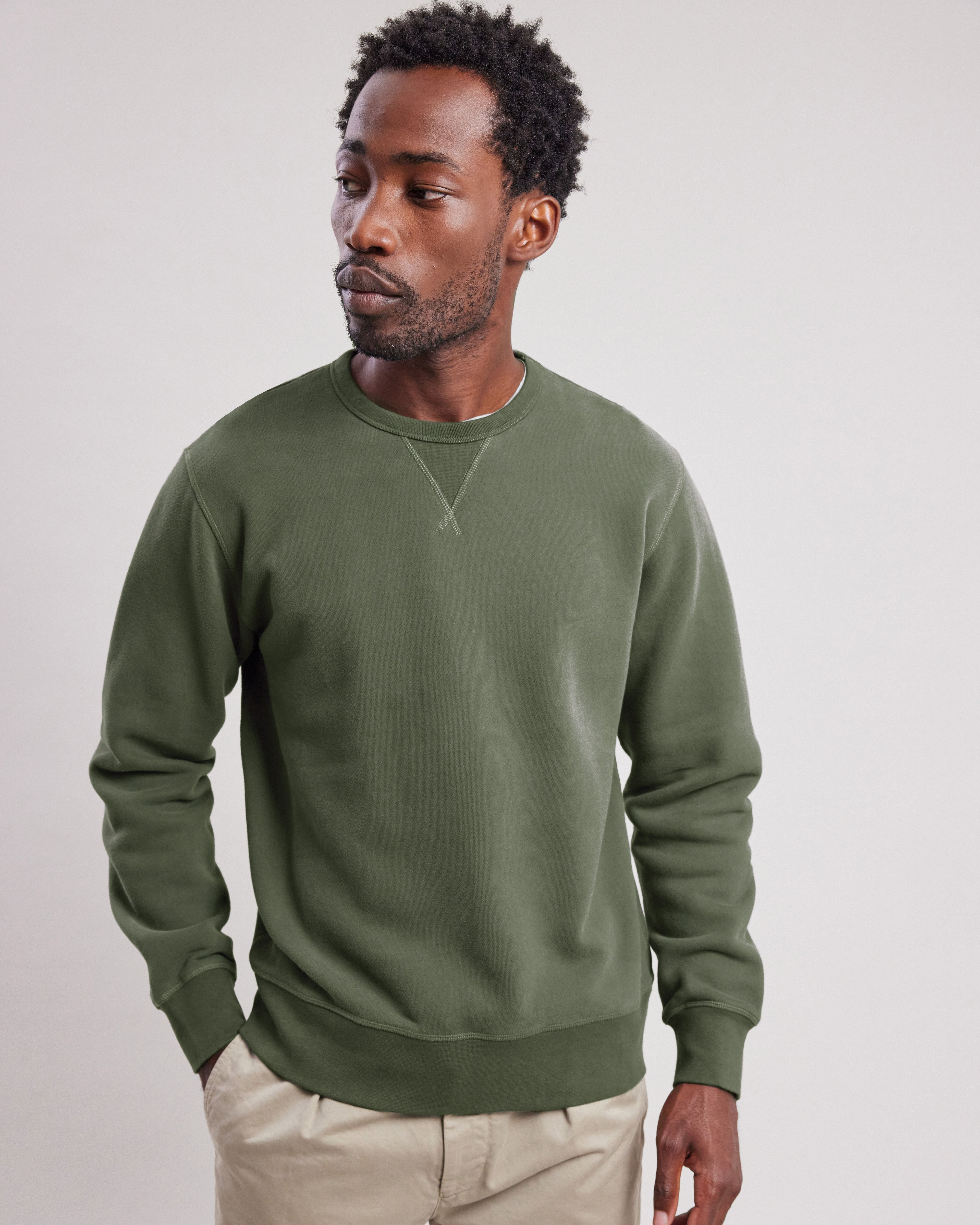 Sweatshirt Homme en coton Vert Militaire Crew Sweatshirt Homme Hartford