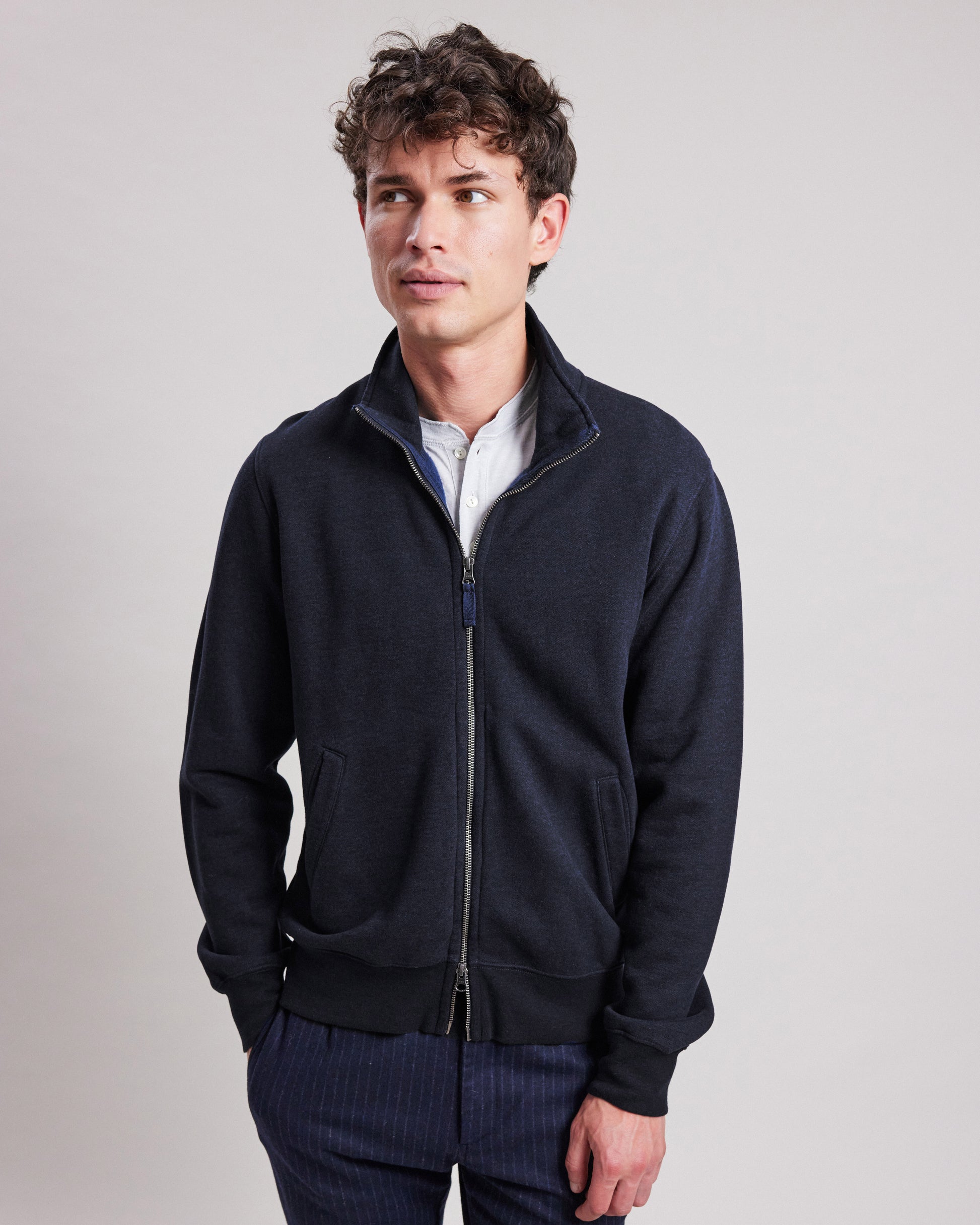 Sweatshirt Track Jacket Homme en coton & laine Bleu Nuit