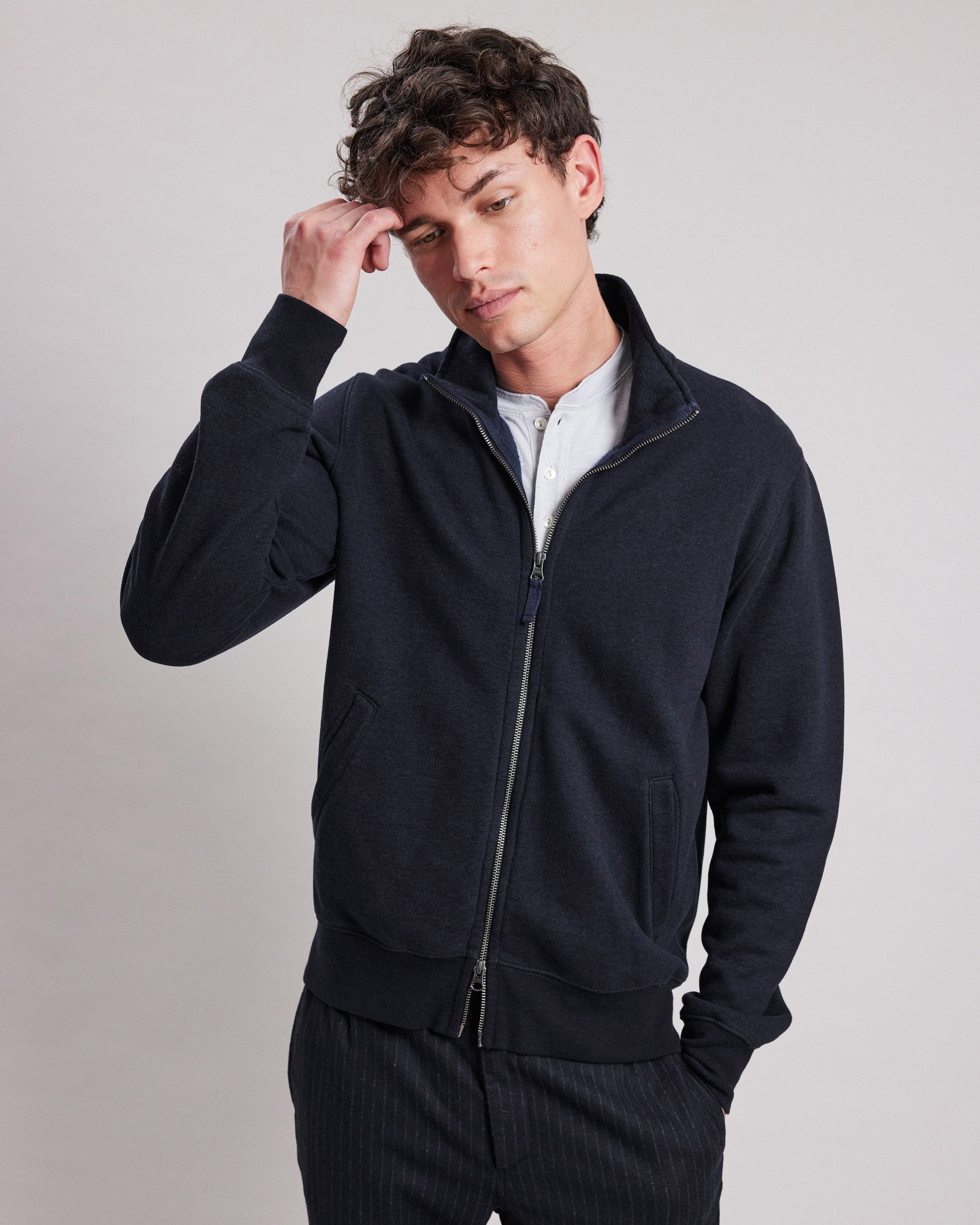 Sweatshirt Track Jacket Homme en coton & laine Bleu Nuit