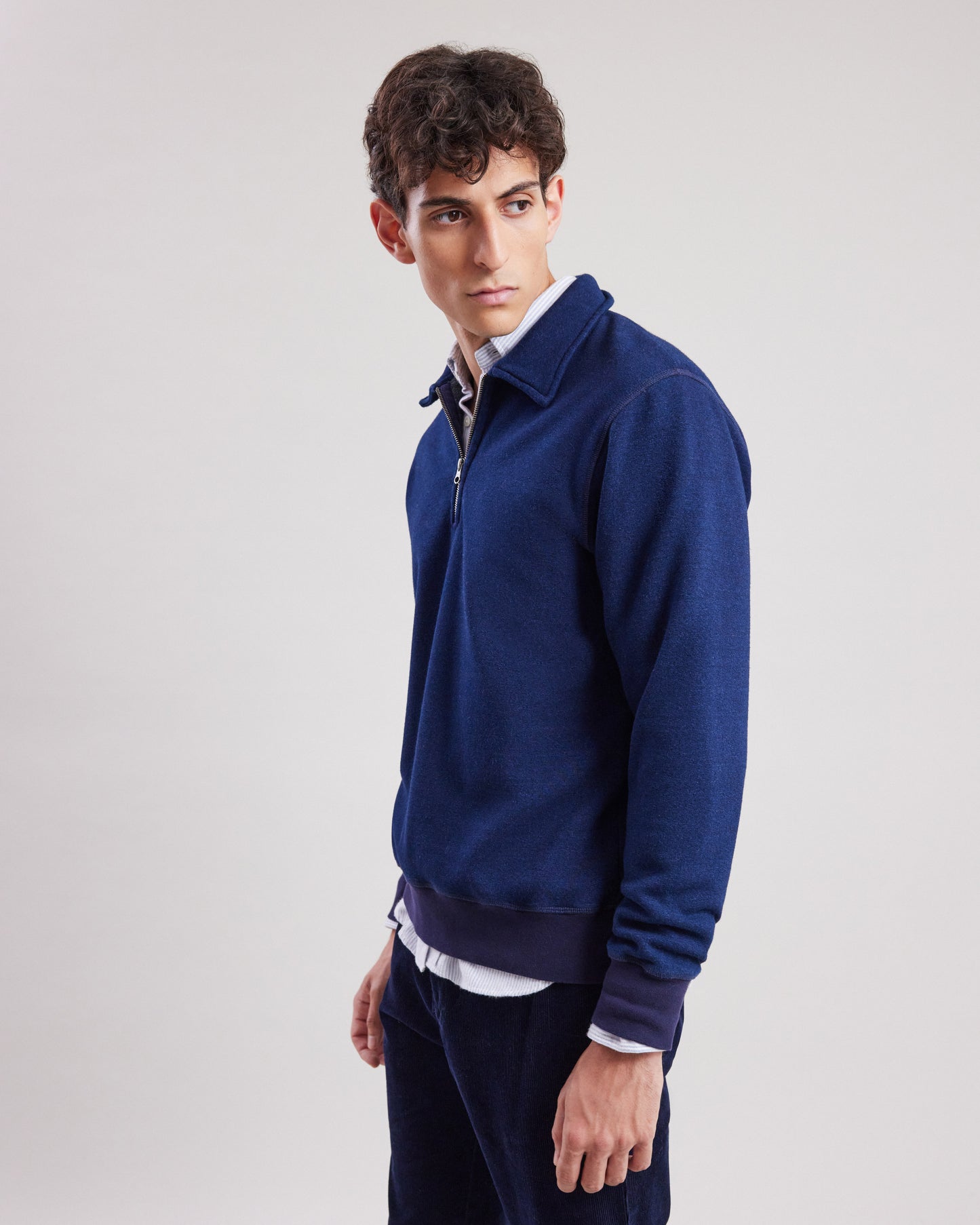 Sweatshirt zipper Homme en molleton & polaire Indigo