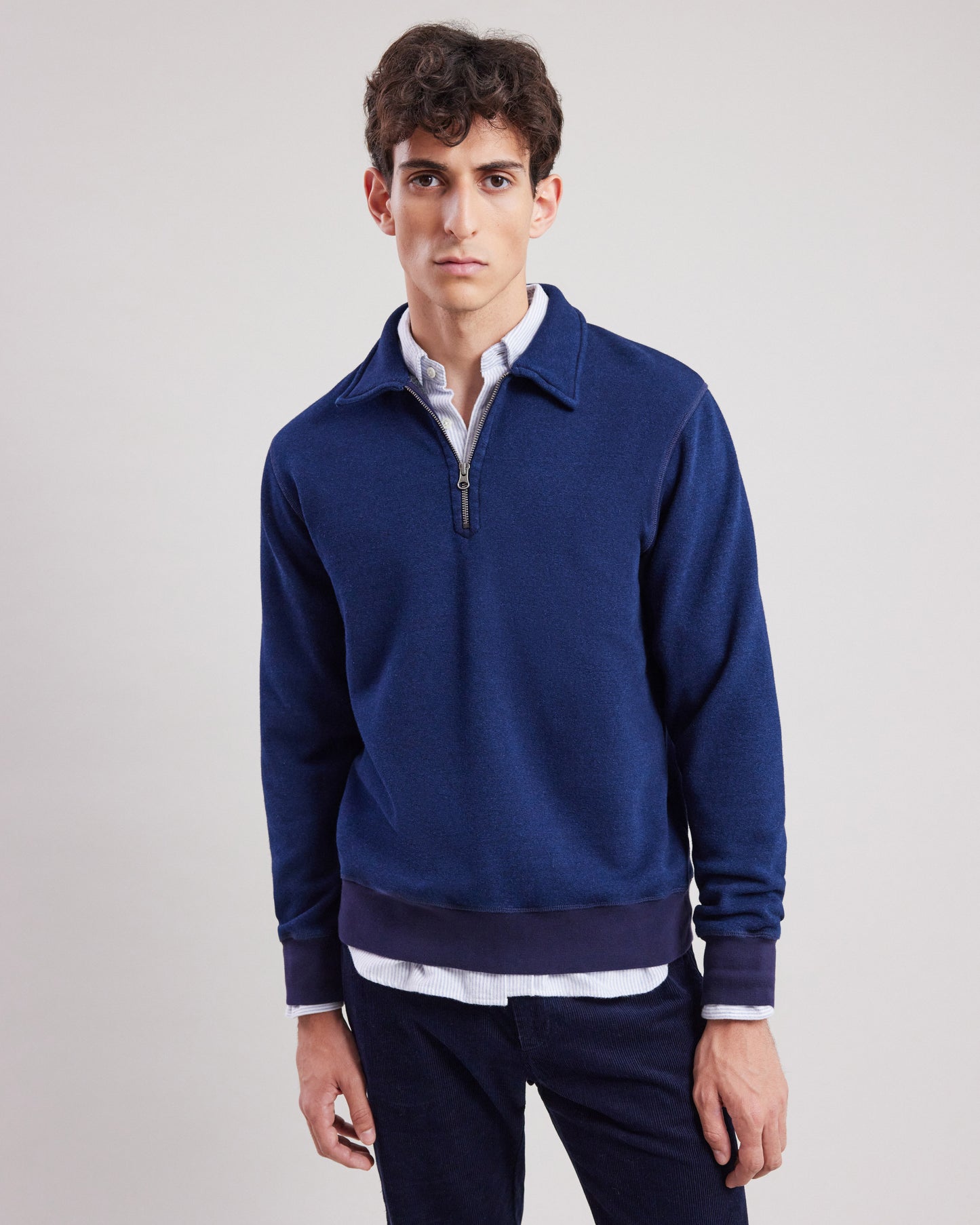 Sweatshirt zipper Homme en molleton & polaire Indigo