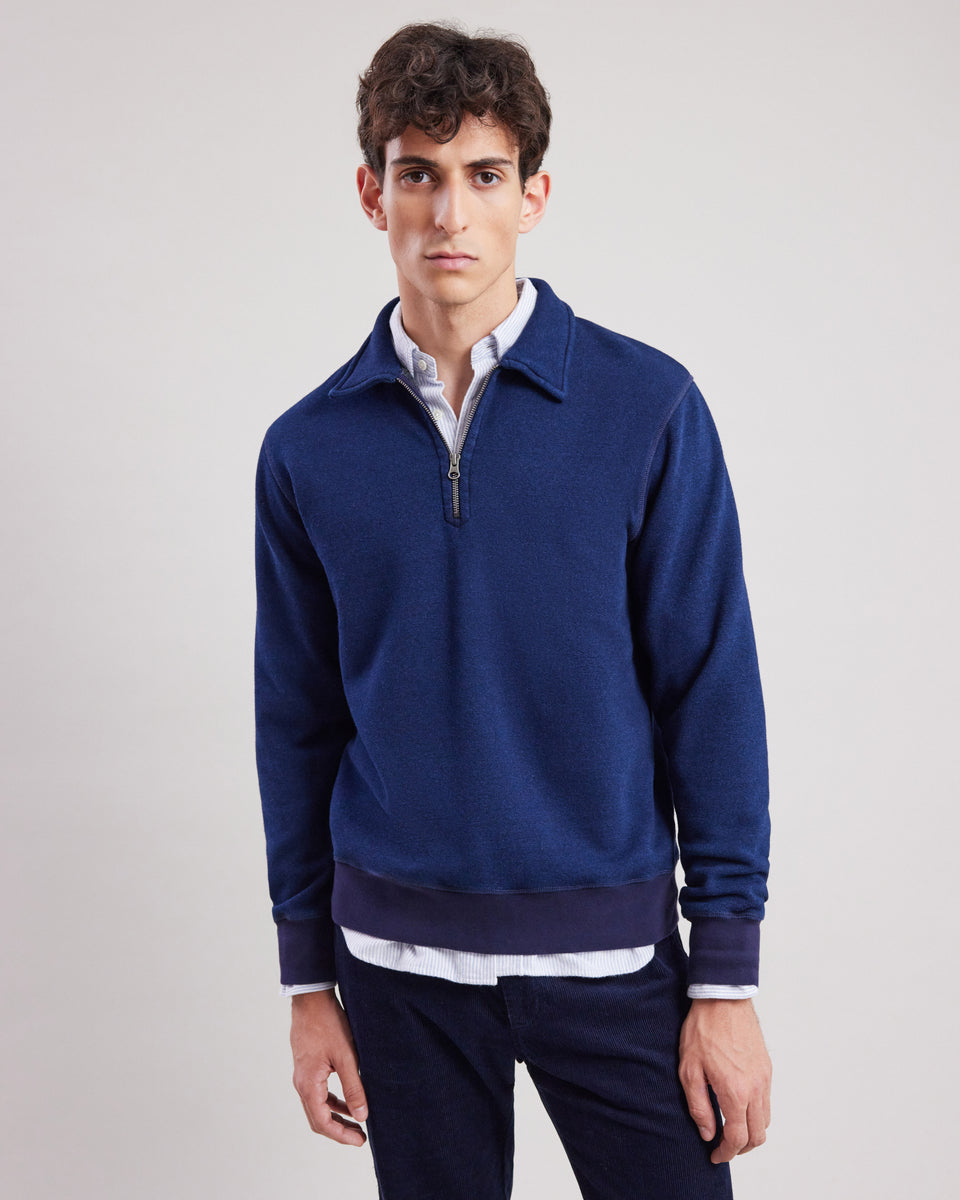 Sweatshirt zipper Homme en molleton & polaire Indigo - Image alternative