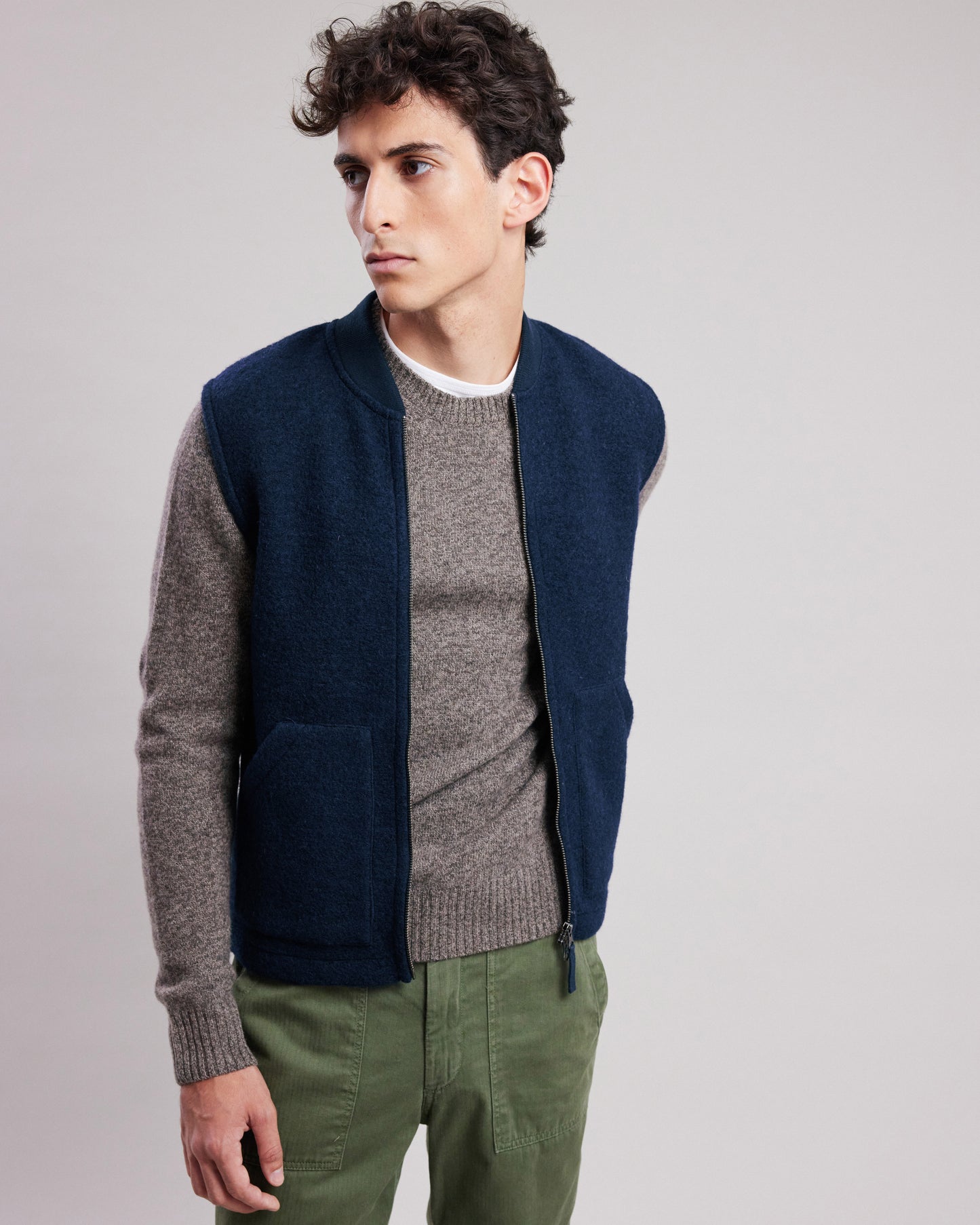 Gilet Homme en laine bouillie Bleu Marine Vest