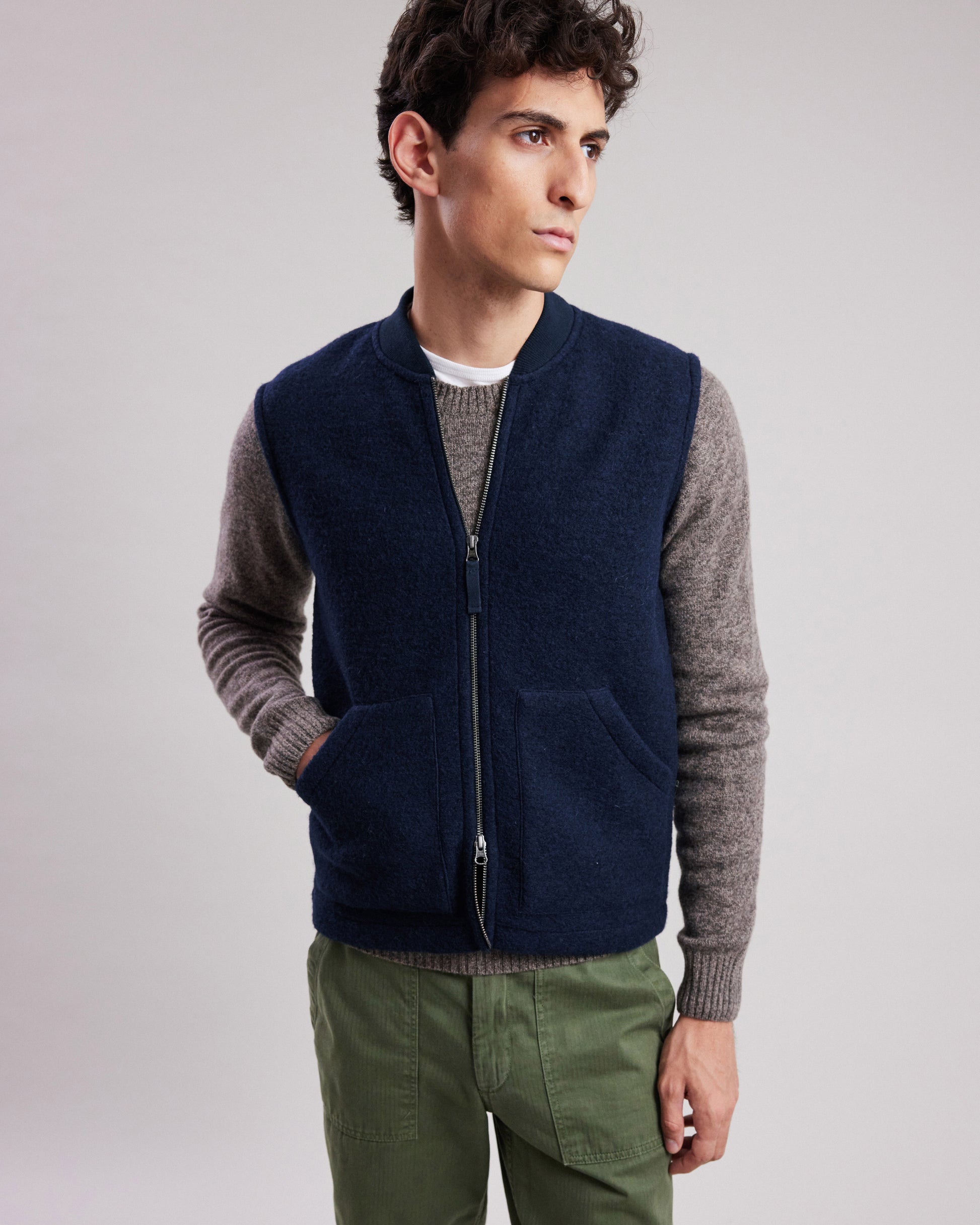 Gilet Homme en laine bouillie Bleu Marine Vest