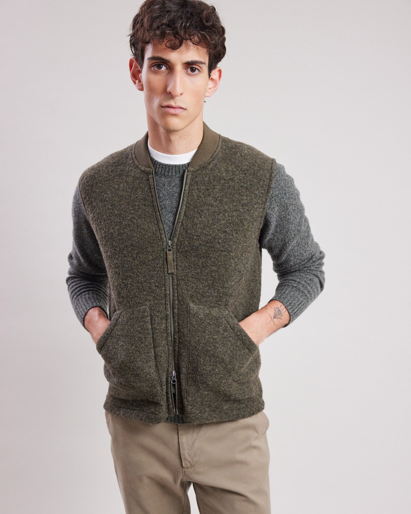 Vest Men's Military Green wool Vest