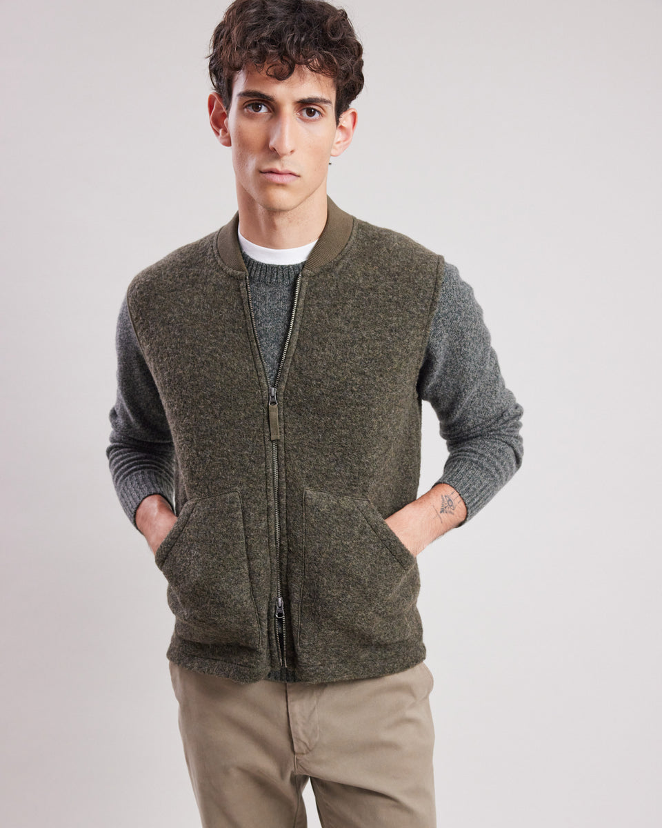 Gilet Homme en laine bouillie Vert Militaire Vest - Image principale