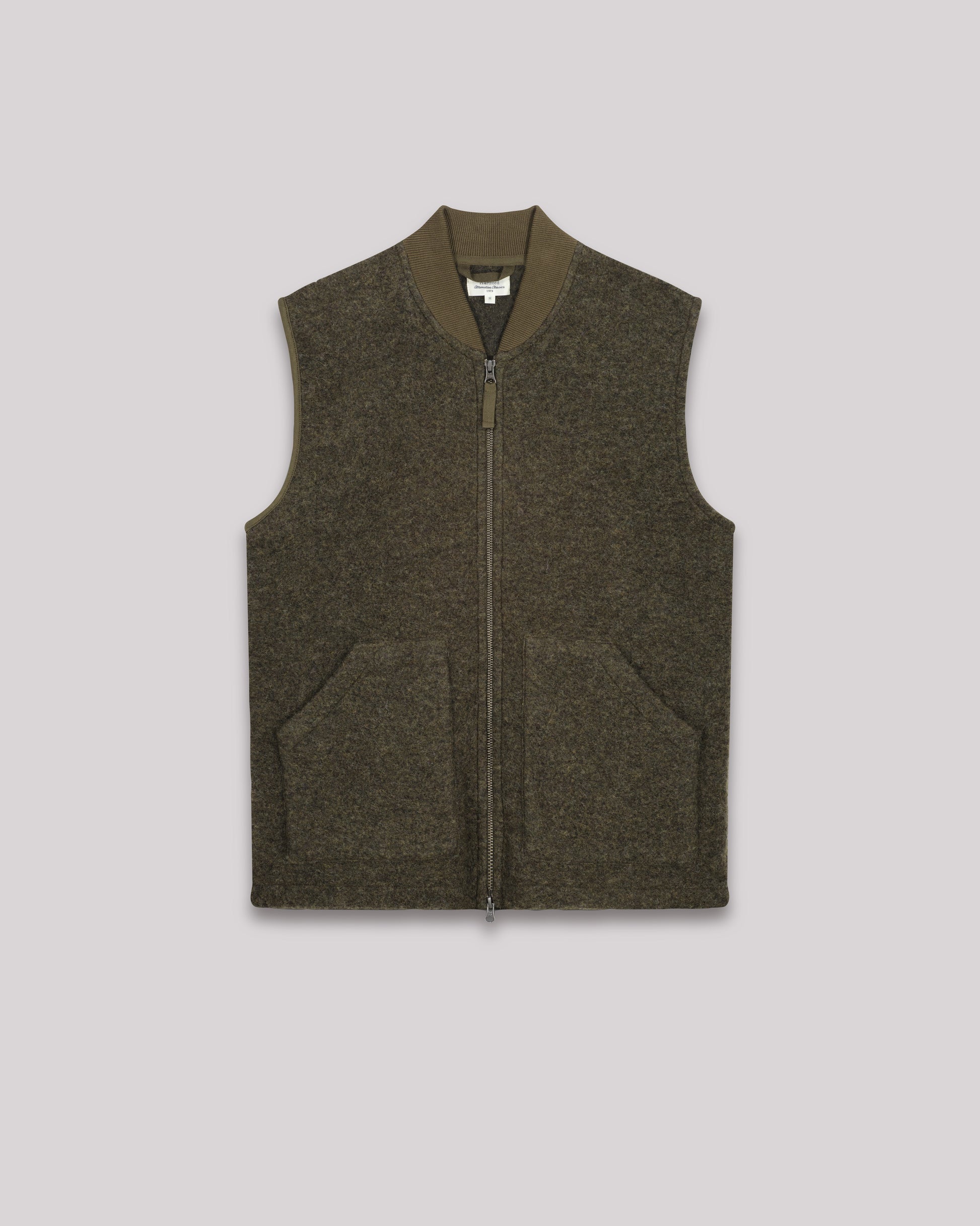 Gilet Homme en laine bouillie Vert Militaire Vest