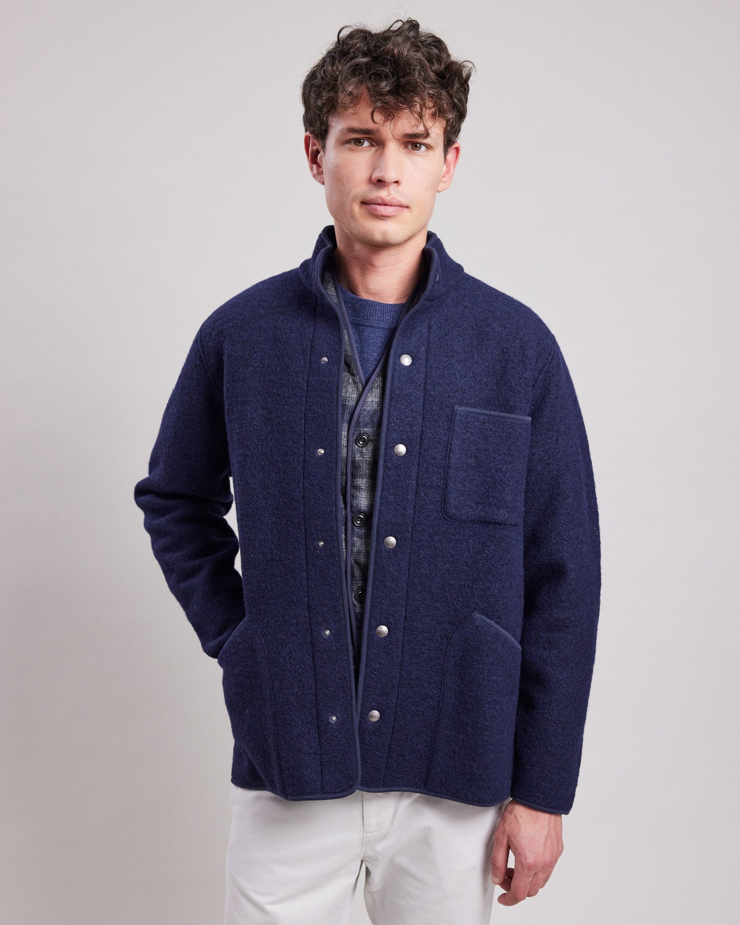 Veste Homme en laine bouillie Bleu Marine Jason