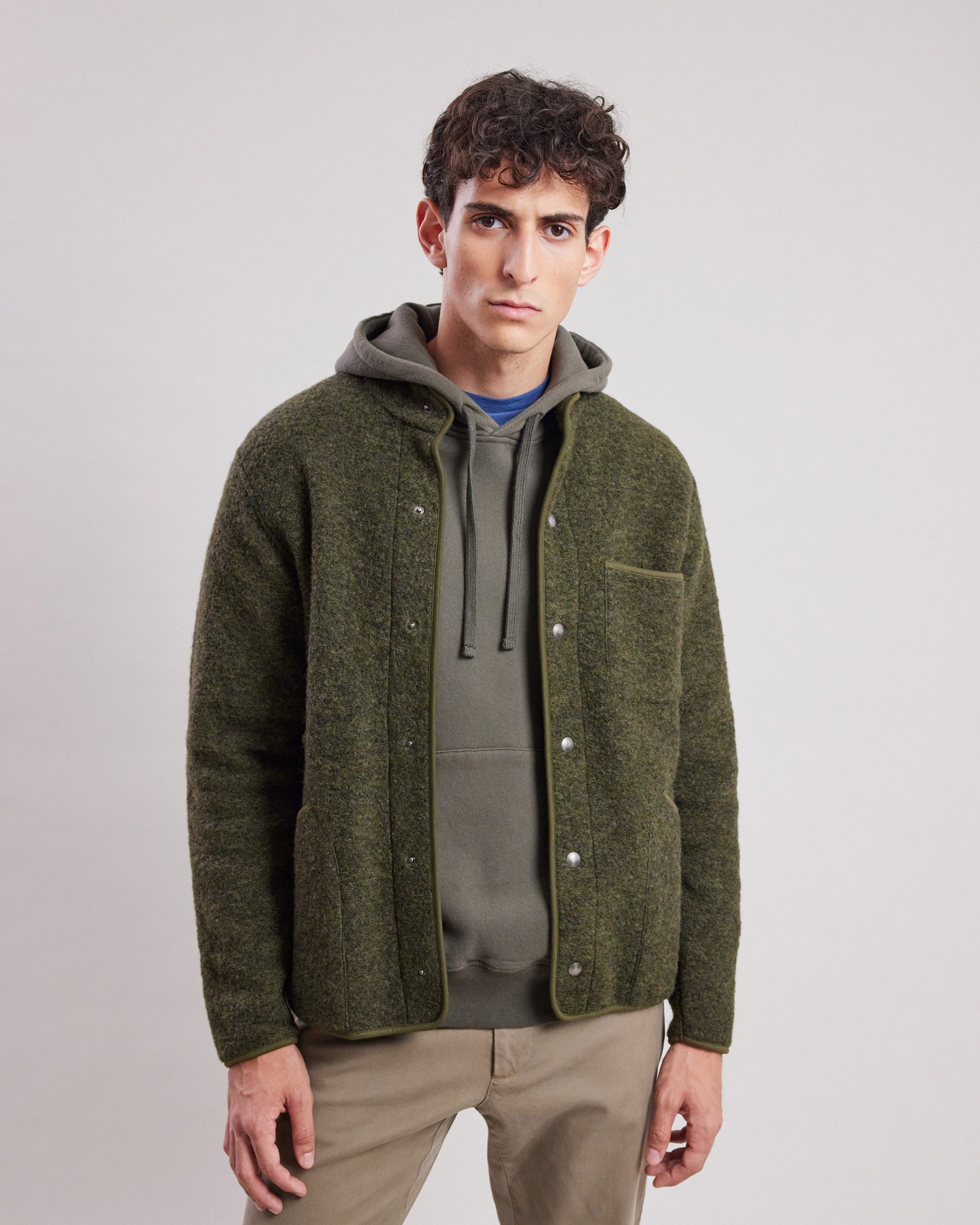 Veste Homme en laine bouillie Vert Militaire Jason