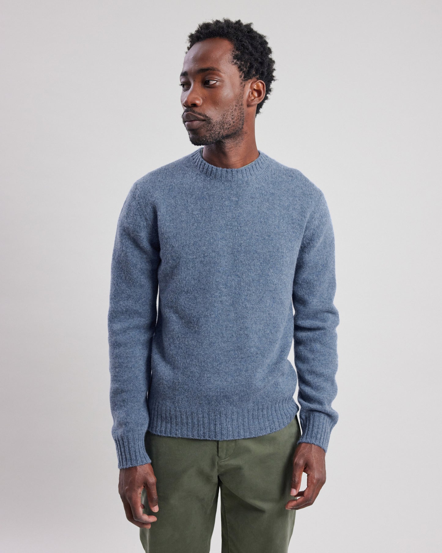 Pull Homme en laine shetland Bleu denim