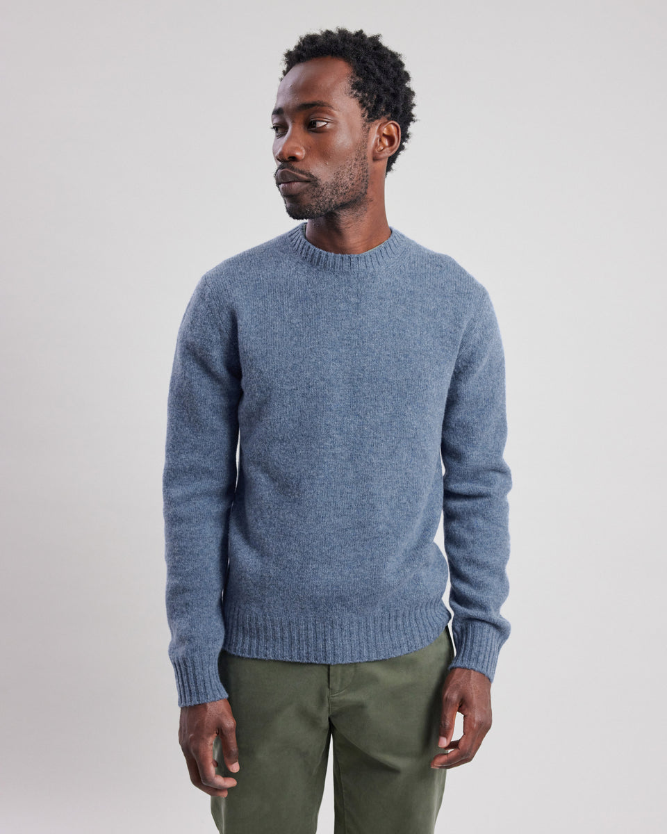 Pull Homme en laine shetland Bleu denim - Image principale