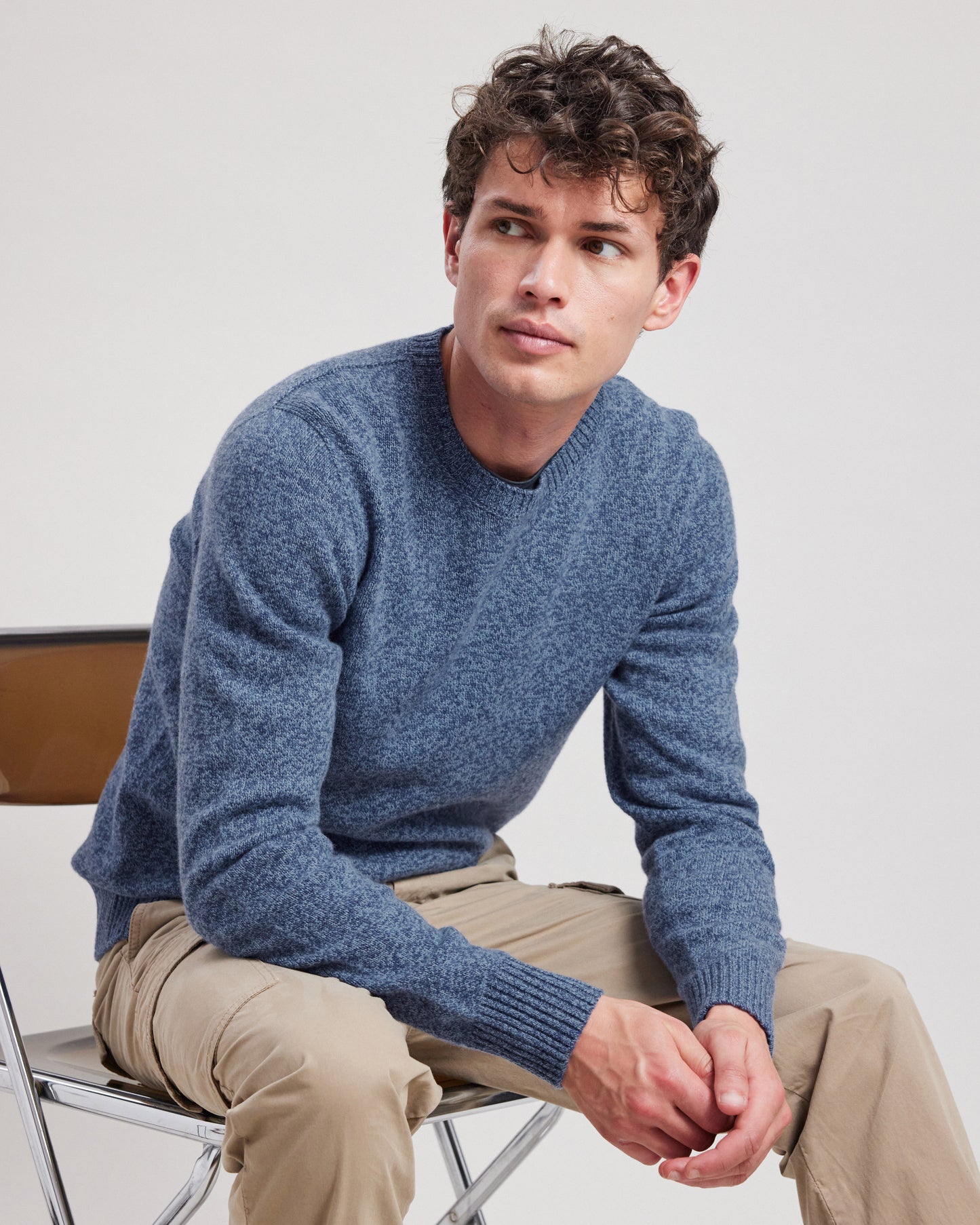 Pull Homme en laine lambswool Bleu denim