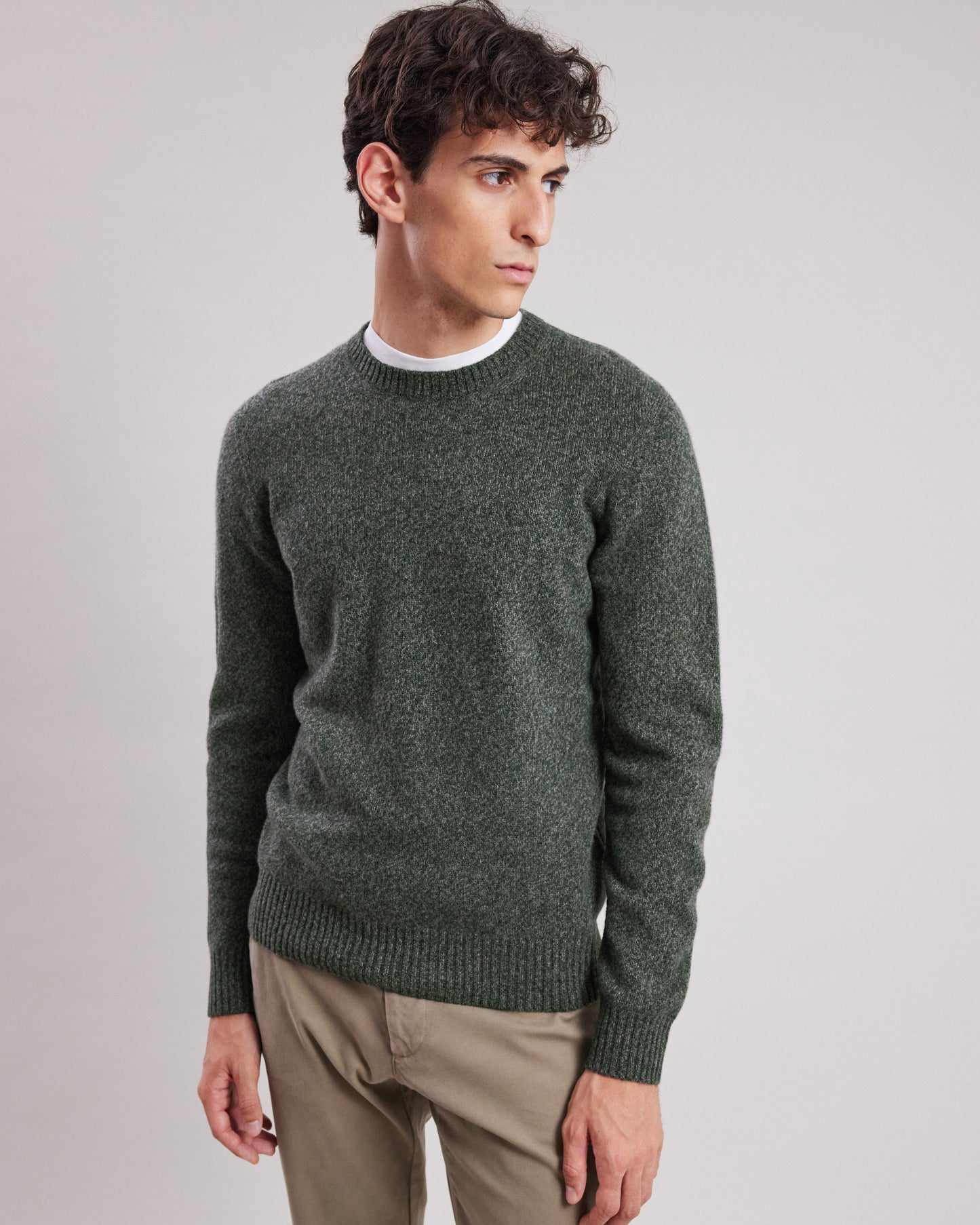 Pull Homme en laine lambswool Vert Militaire