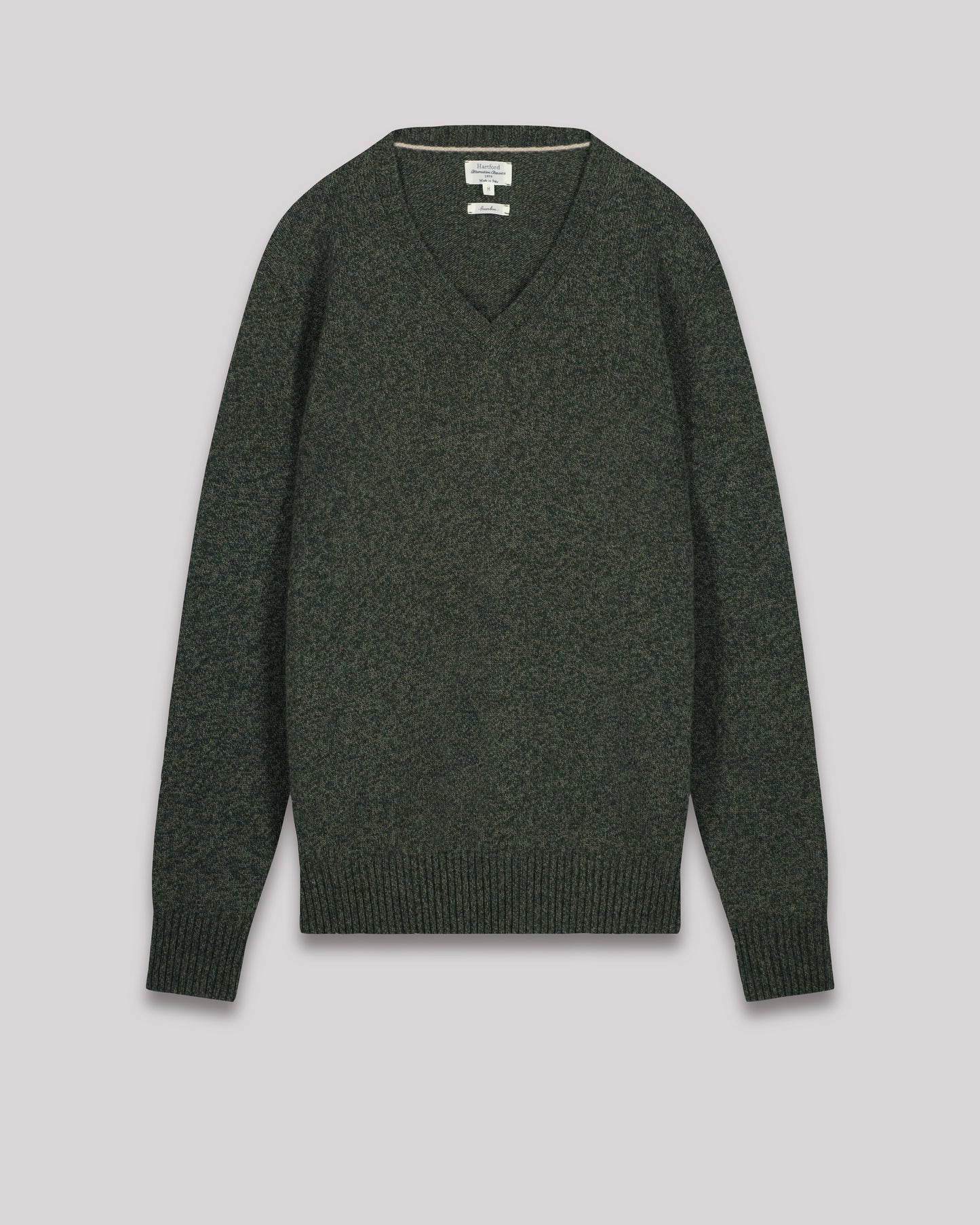 Pull col V Homme en laine recyclée Vert Militaire