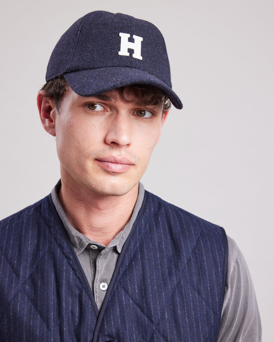 Men's Navy Blue herringbone wool Cap - Image principale