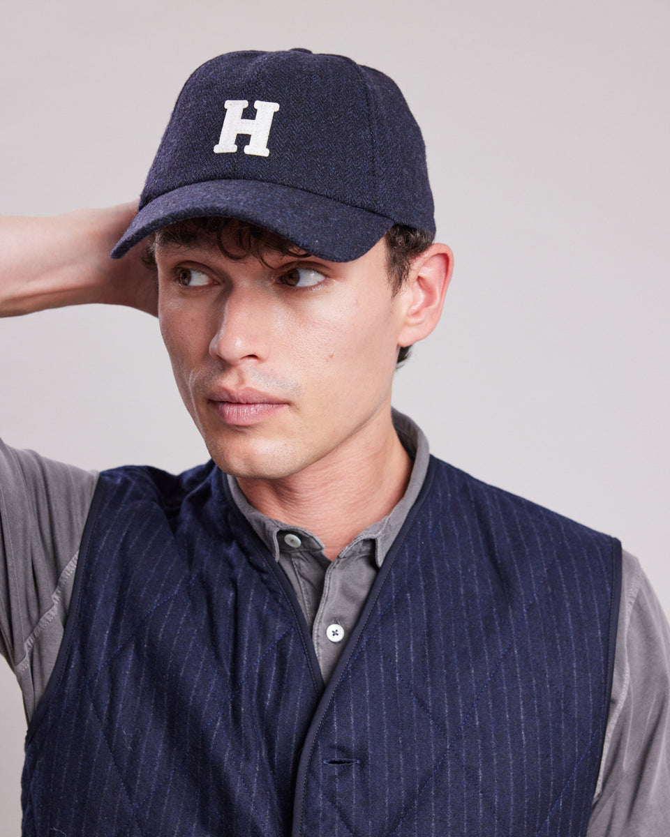 Men's Navy Blue herringbone wool Cap - Image alternative