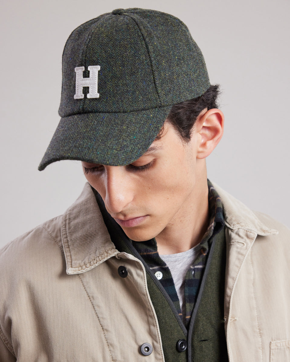 Men's Military Green recycled plaid wool Cap - Image principale