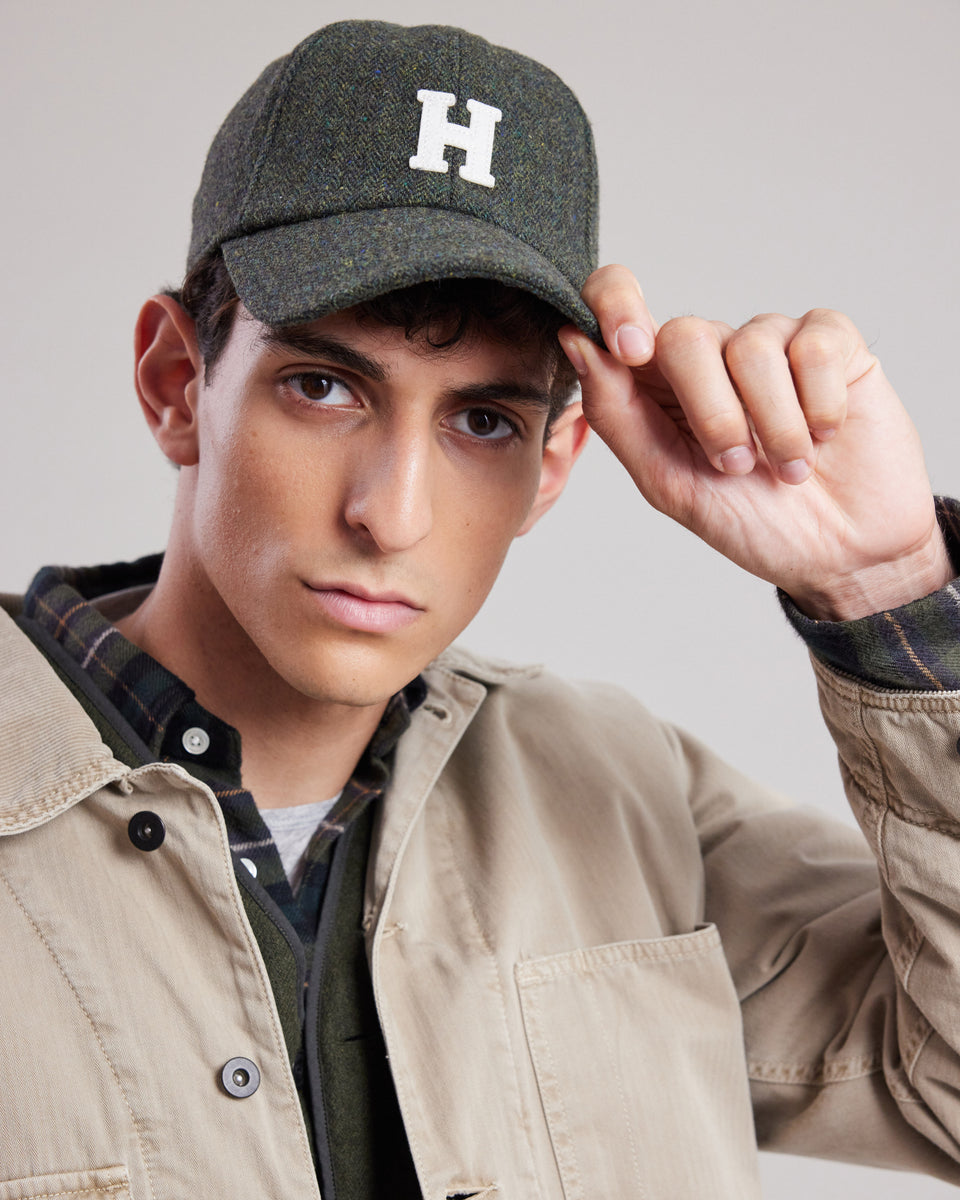 Men's Military Green recycled plaid wool Cap - Image alternative