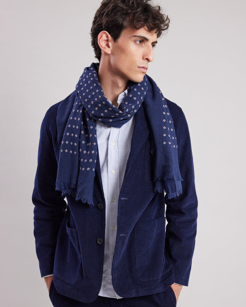 Echarpe Homme en laine imprimée à pois Indigo & Rouge - Image principale