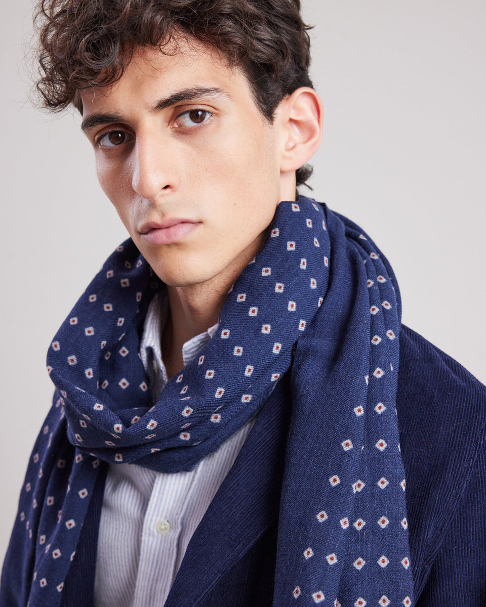 Men's Indigo & Red paisley print wool Scarf - Image alternative