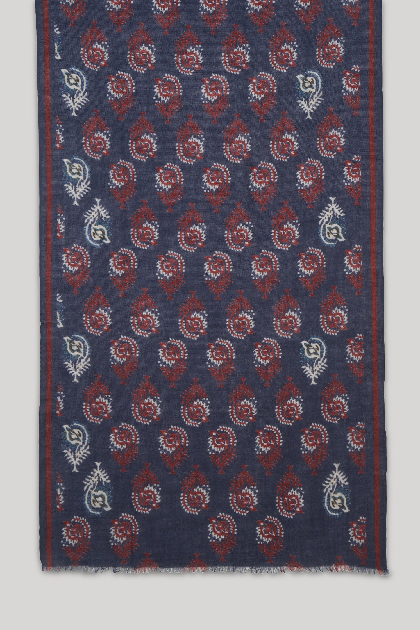 Men's Indigo & Red paisley print wool Scarf