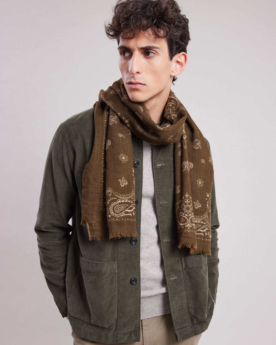 Men's Military Green bandana print wool Scarf - Image principale