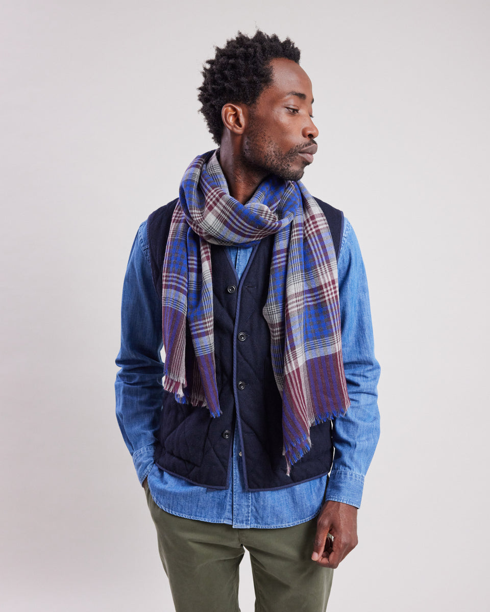 Men's Blue tartan wool Scarf - Image principale