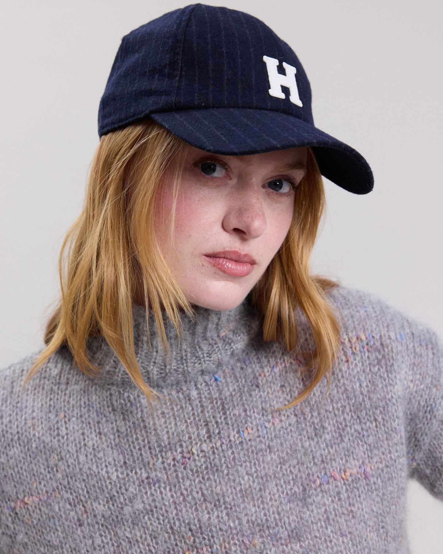 Casquette Femme en laine rayée Bleu Marine Cap H