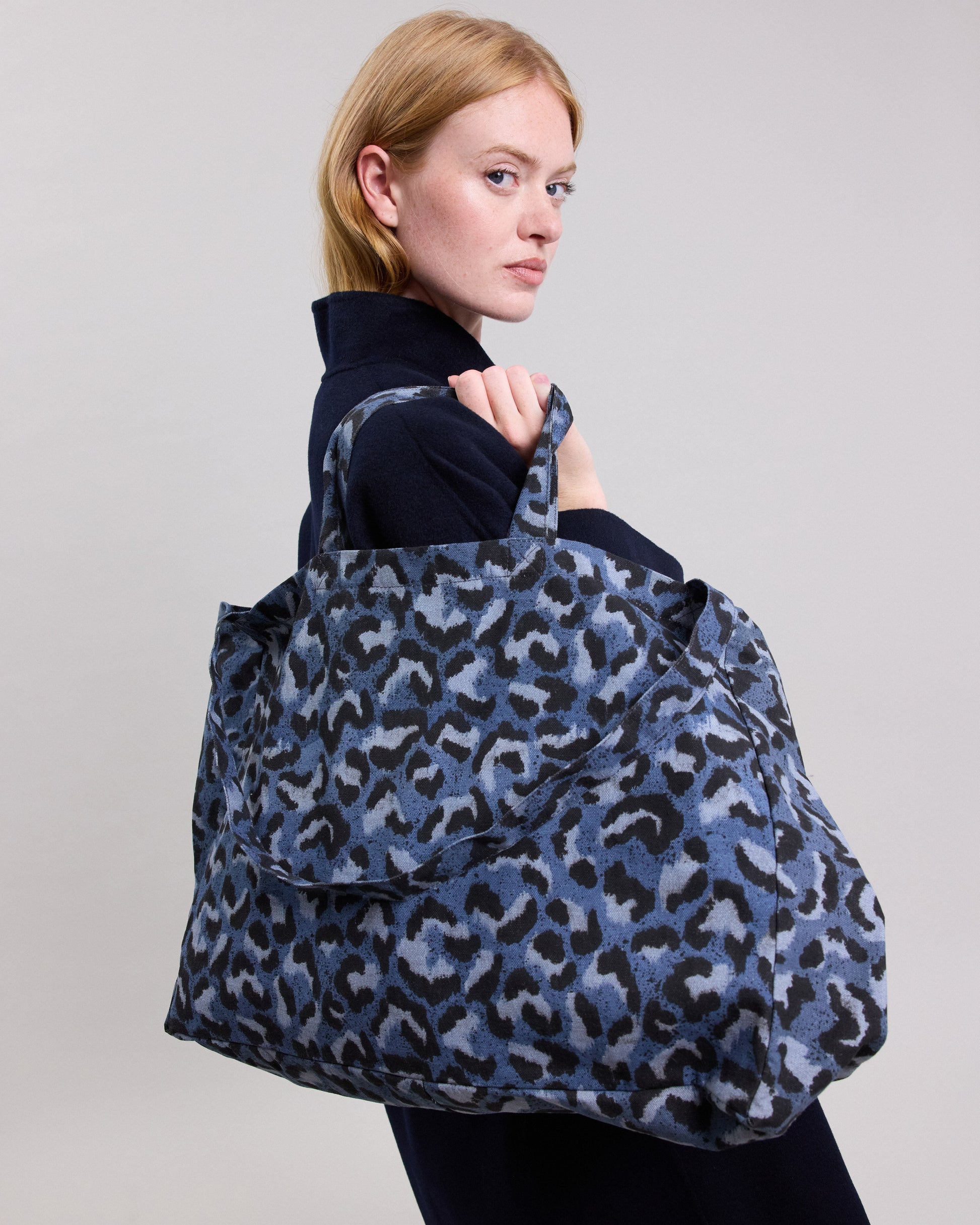 Sac Femme en coton imprimé léopard Bleu BCAQ718-02