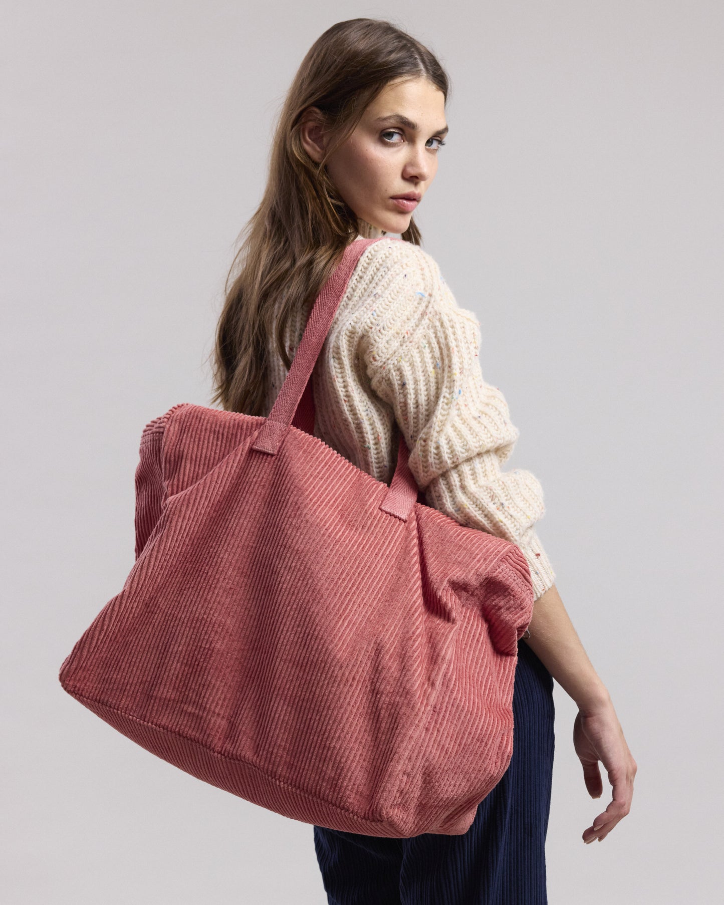 Grand sac Femme en velours côtelé Rose Enrica