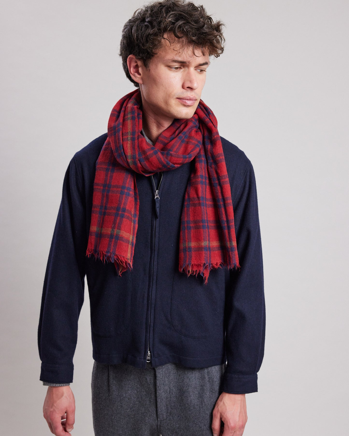 Men's Red plaid wool Scarf