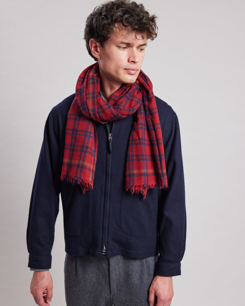 Men's Red plaid wool Scarf - Image principale