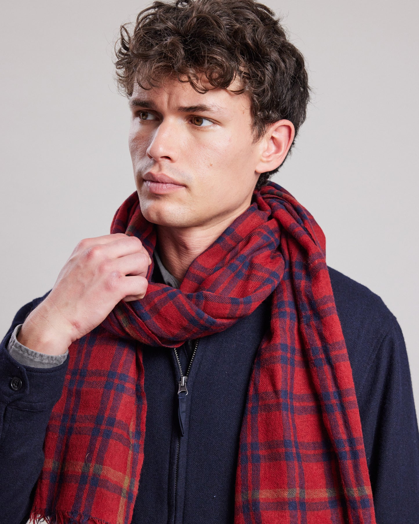 Men's Red plaid wool Scarf