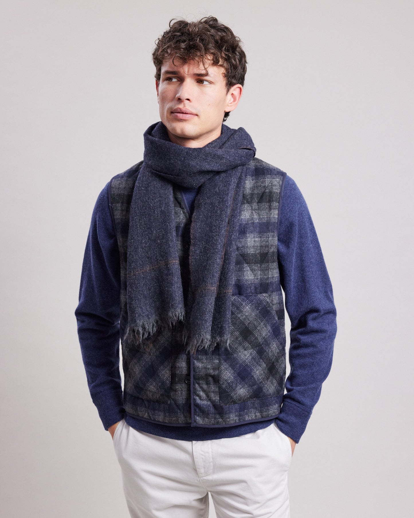 Herringbone Men's Navy Blue herringbone wool Scarf