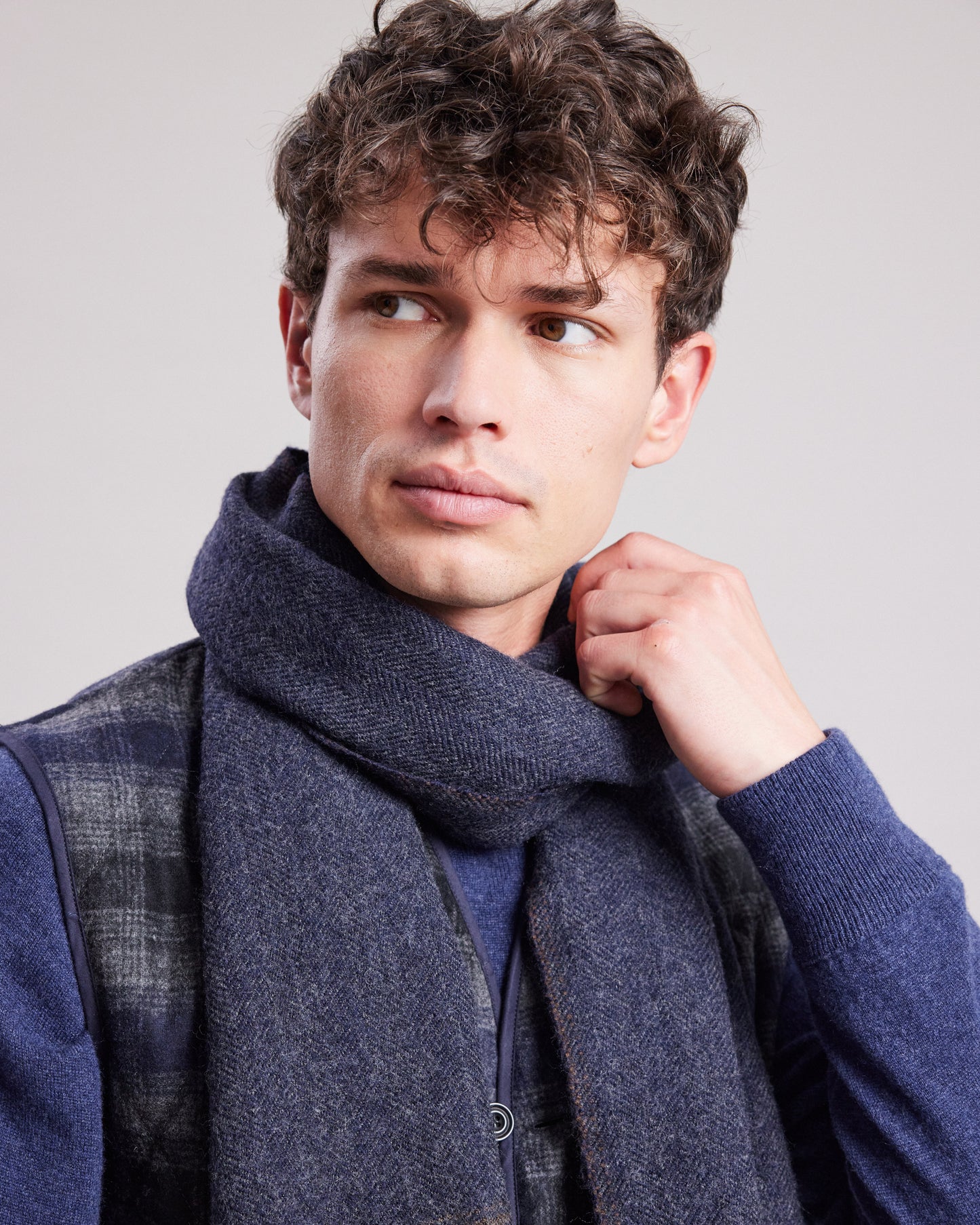 Herringbone Men's Navy Blue herringbone wool Scarf