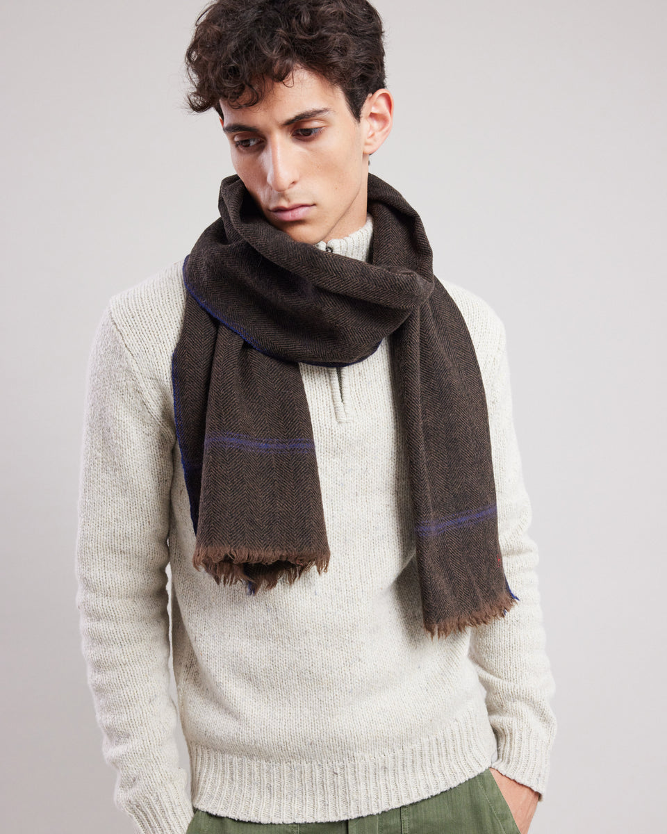 Men's Military Green Herringbone wool Scarf - Image principale