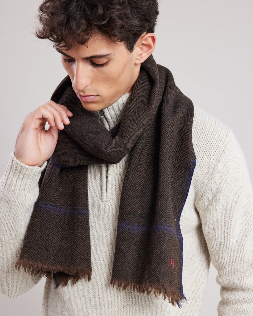 Men's Military Green Herringbone wool Scarf - Image alternative