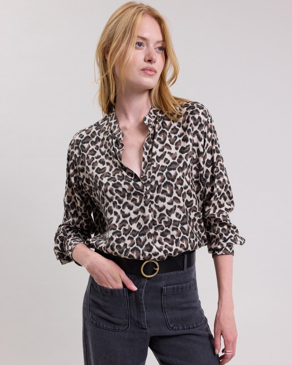 Canon Women's beige & brown leopard print viscose Shirt - Image principale