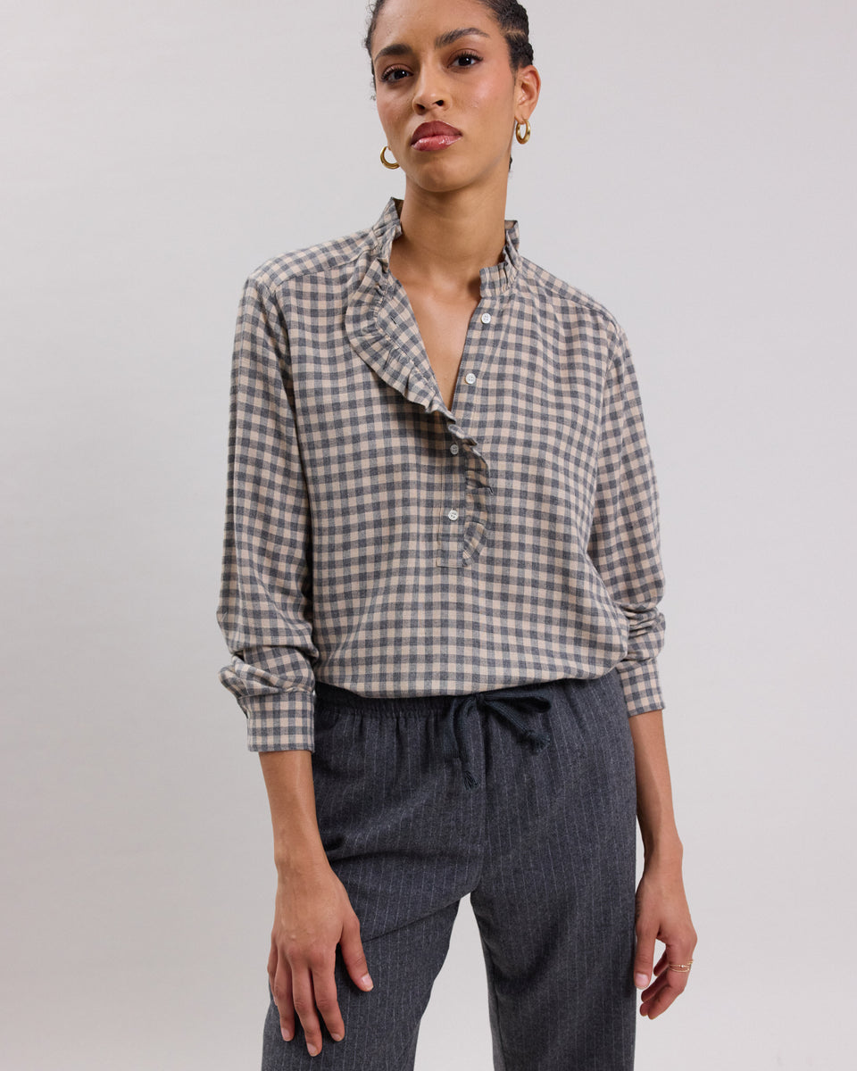 Chemise Femme en laine mélangée imprimé à carreaux Beige & Gris Carmen - Image principale