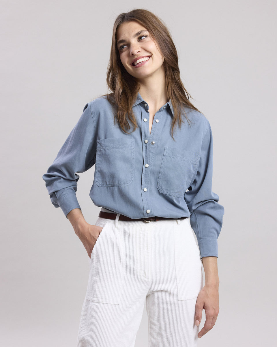 Chandler Women's blue cotton twill Shirt - Image alternative