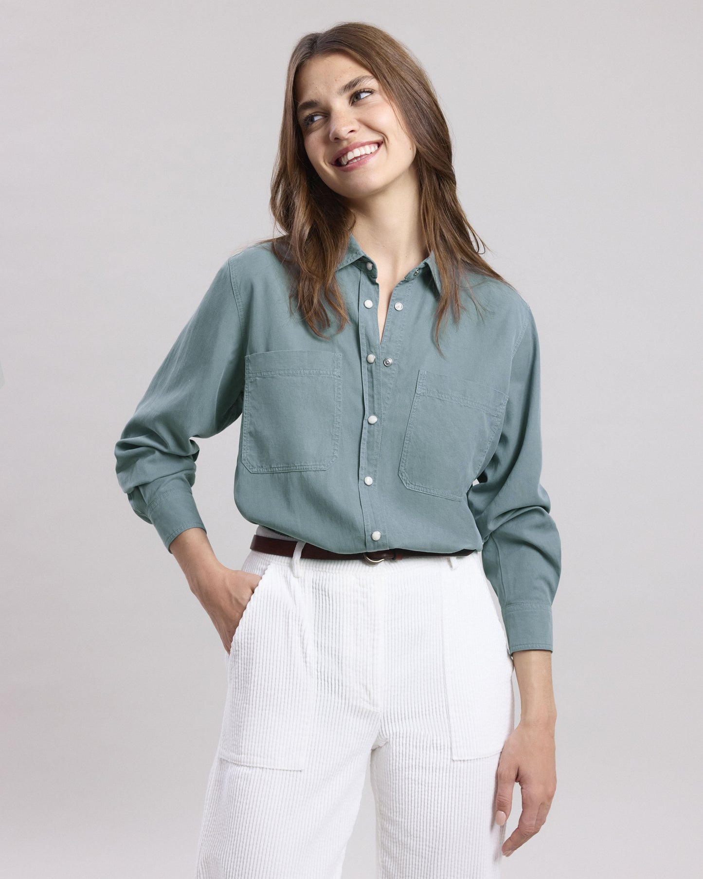 Chemise Femme en gabardine de coton Bleu Chandler