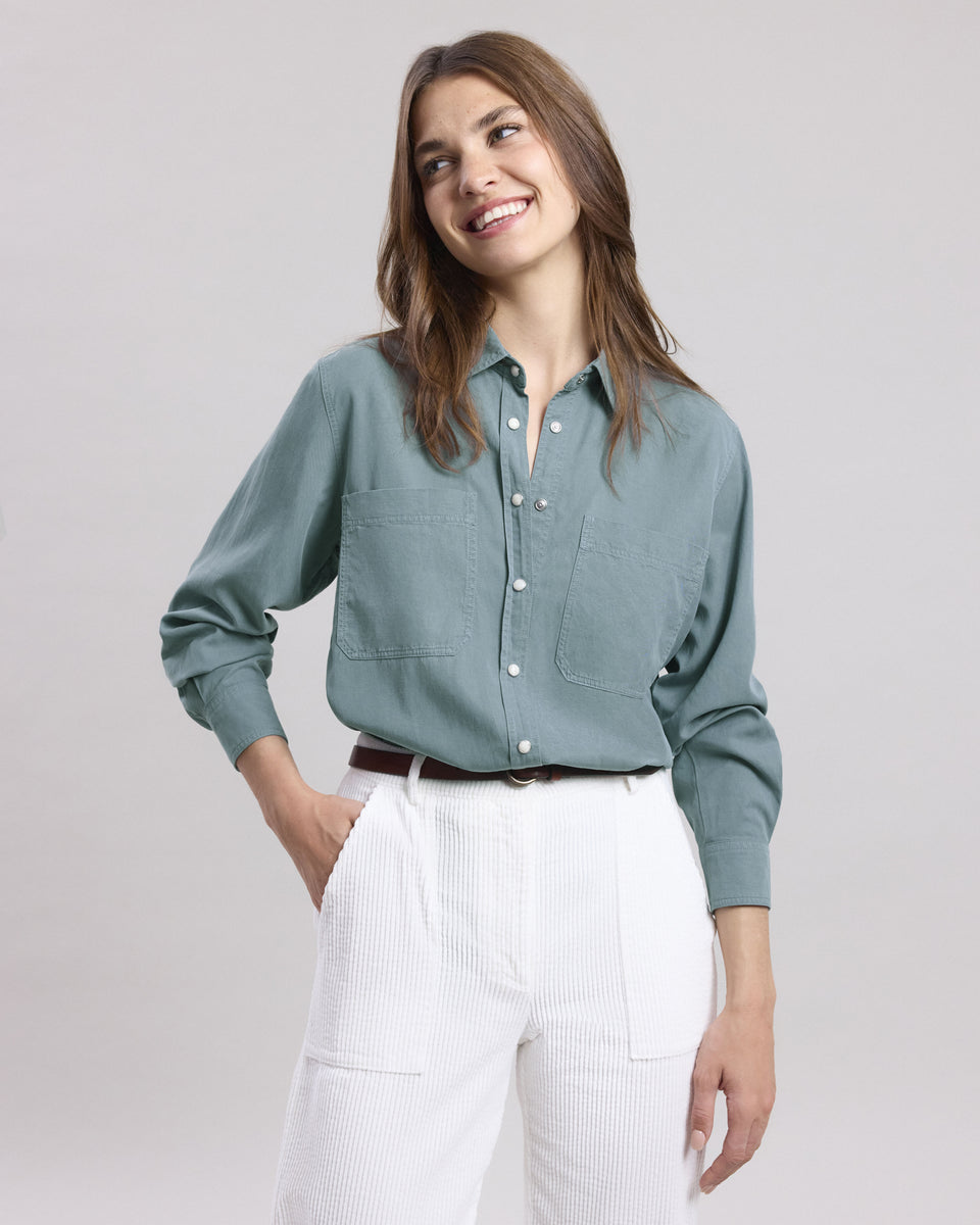 Chandler Women's blue cotton twill Shirt - Image principale