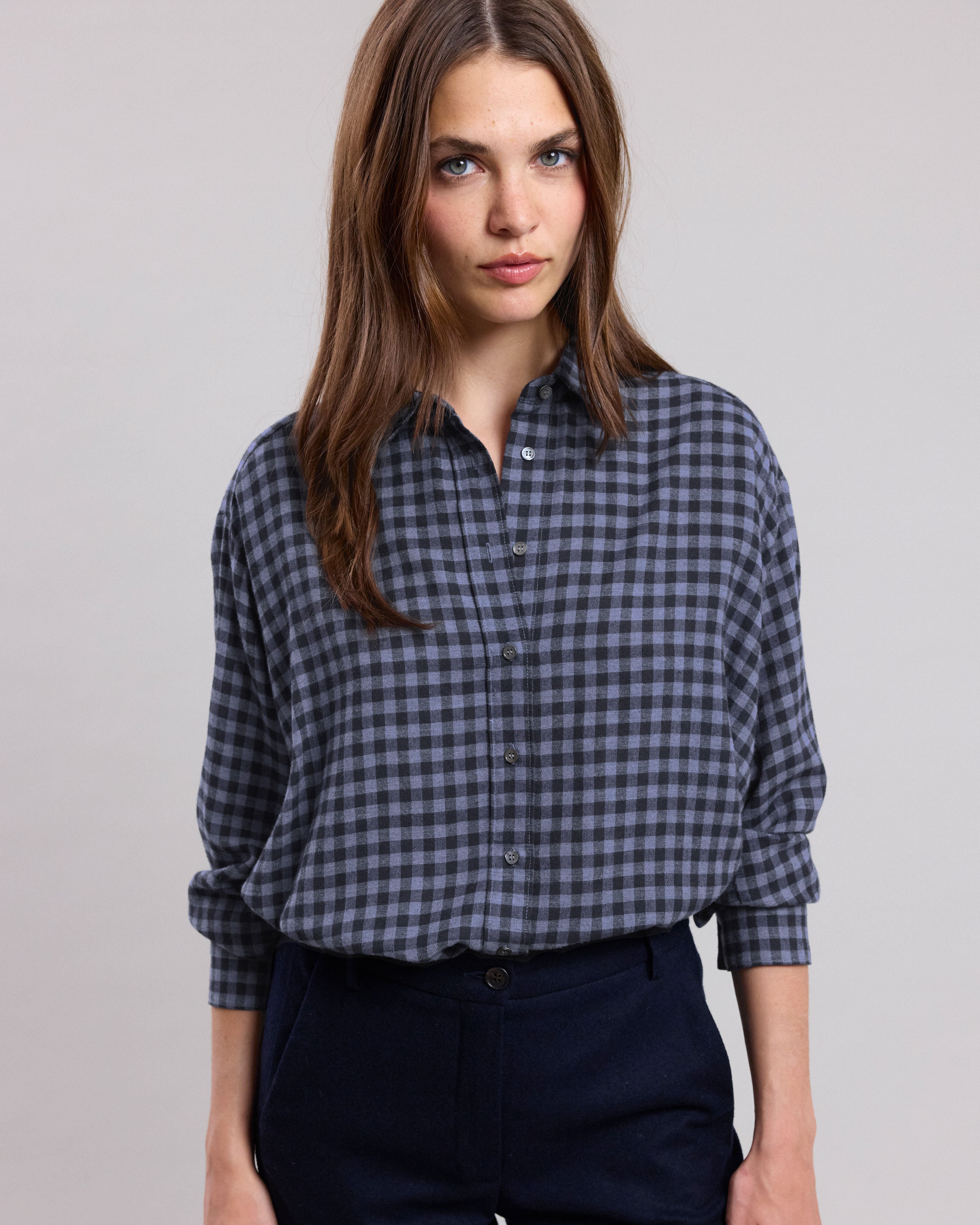 Chemise Femme en laine melangee imprime a carreaux Bleu Cinema Chemise Femme Hartford