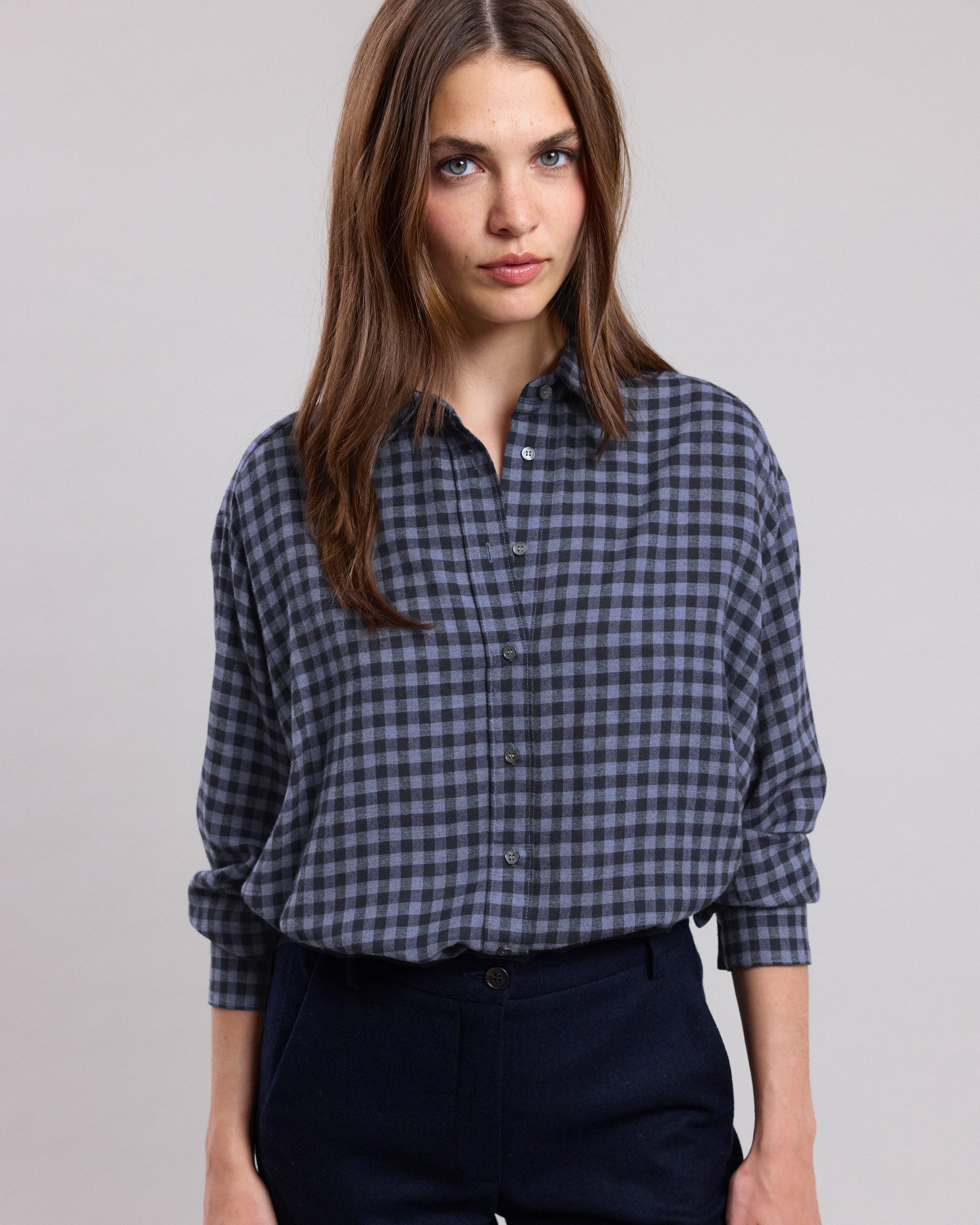 Chemise Femme en laine mélangée imprimé à carreaux Bleu Cinema BCCE631-03